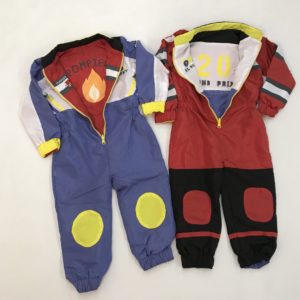 Combinaison réversible pompier/rouge, Formule 1/bleu 2-5 ans